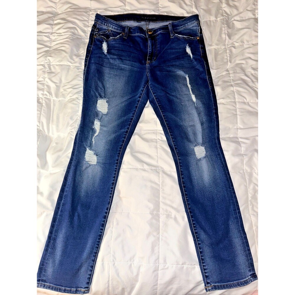 Rock & Republic Berlin Jeans 16M Dark Wash Gold Detail Distressed Straight Leg